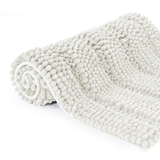 Subrtex Bathroom Rugs Non-Slip Chenille Soft Striped Plush Bath Mat (Ivory, 16"x24"+20"x32")
