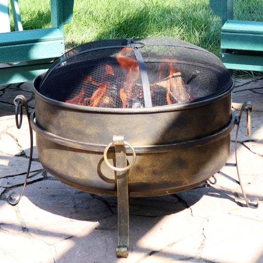 Sunnydaze 24" Round Wood-Burning Dark Bronze Finish Steel Cauldron Outdoor Fire Pit Bowl