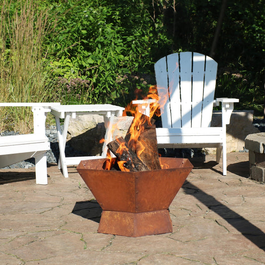 Sunnydaze Rustic Affinity 23" Hexagon Wood-Burning Rust Finish Steel Raised Outdoor Fire Pit