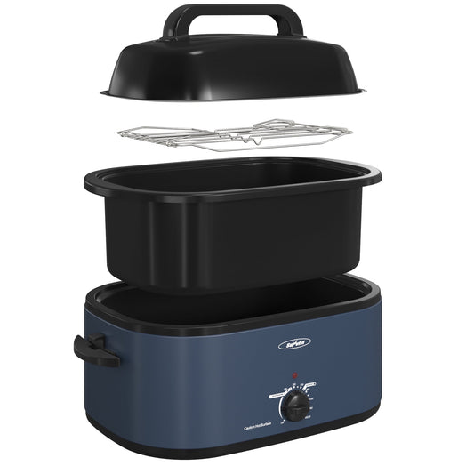 Sunvivi Electric Turkey Roaster Oven with Glass Lid, Removable Pan & Rack - 26 Qt, Blue
