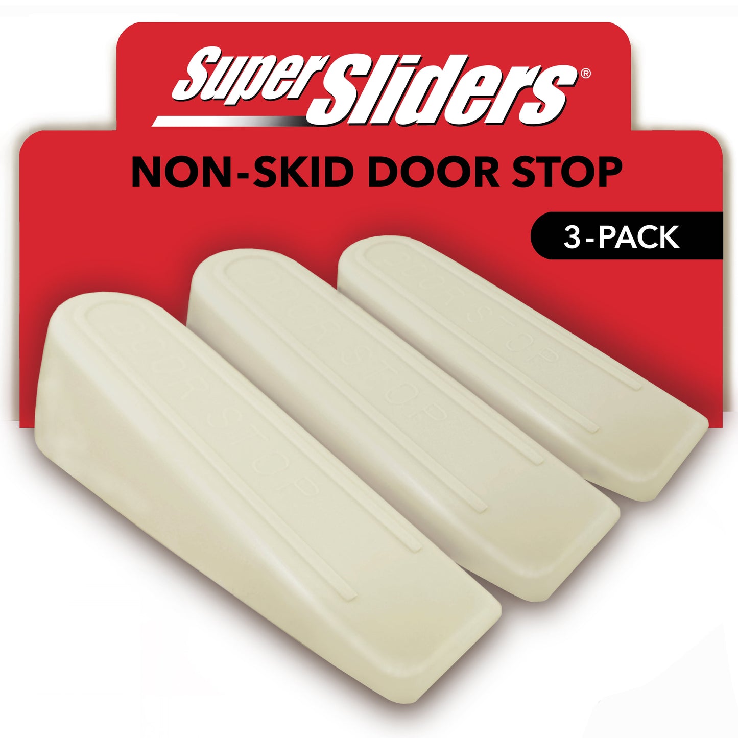 Super Sliders Non-Skid Rubber Door Stop, Wedge Design for Secure Hold on Textured Surfaces and Carpet (4 in x 1 in x 1 in) - 3 Pack, Beige