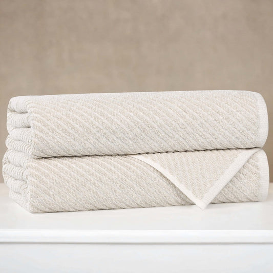 Superior Amelia Viscose Cotton Blend Medium Weight Bath Towels, Set of 2, Beige