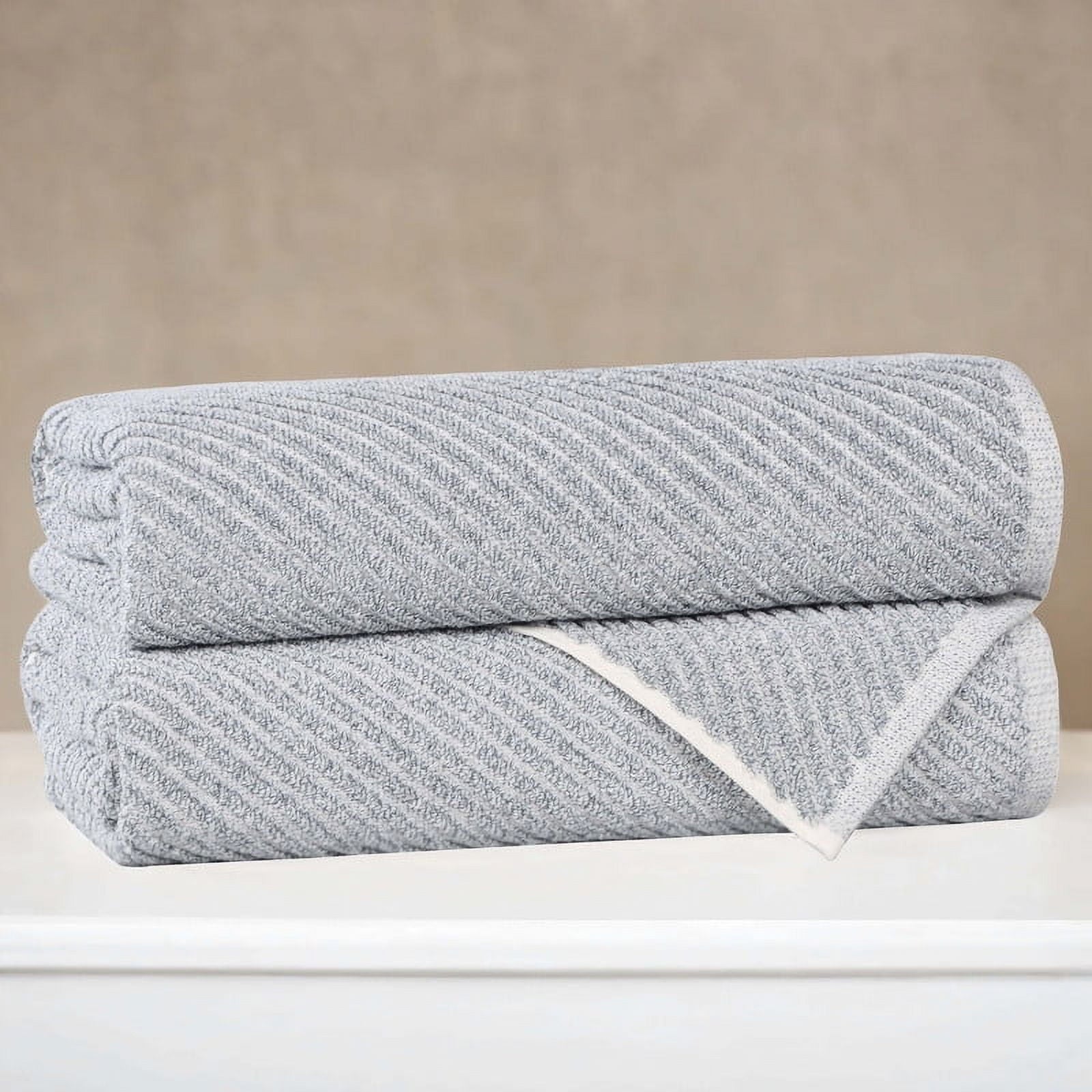 Superior Amelia Viscose Cotton Blend Medium Weight Bath Towels, Set of 2, Denim Blue