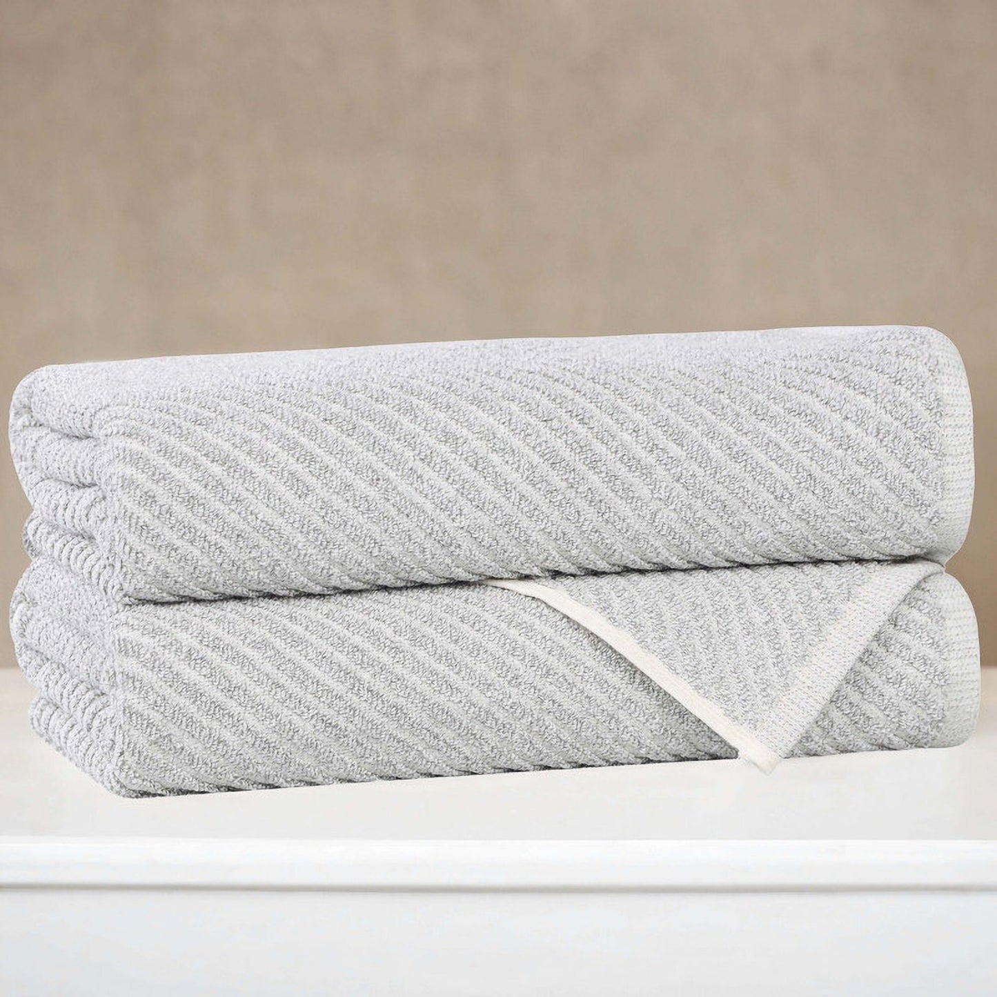 Superior Amelia Viscose Cotton Blend Medium Weight Bath Towels, Set of 2, Platinum