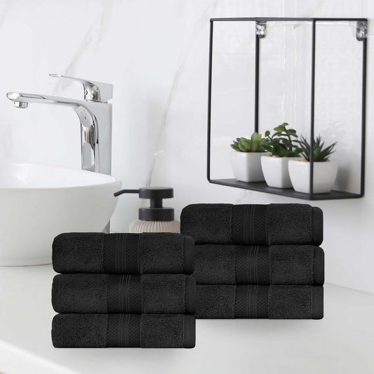 Superior Aria Turkish Cotton 6-Piece Hand Towel Set, Ultra Soft Heavyweight Towels, Black