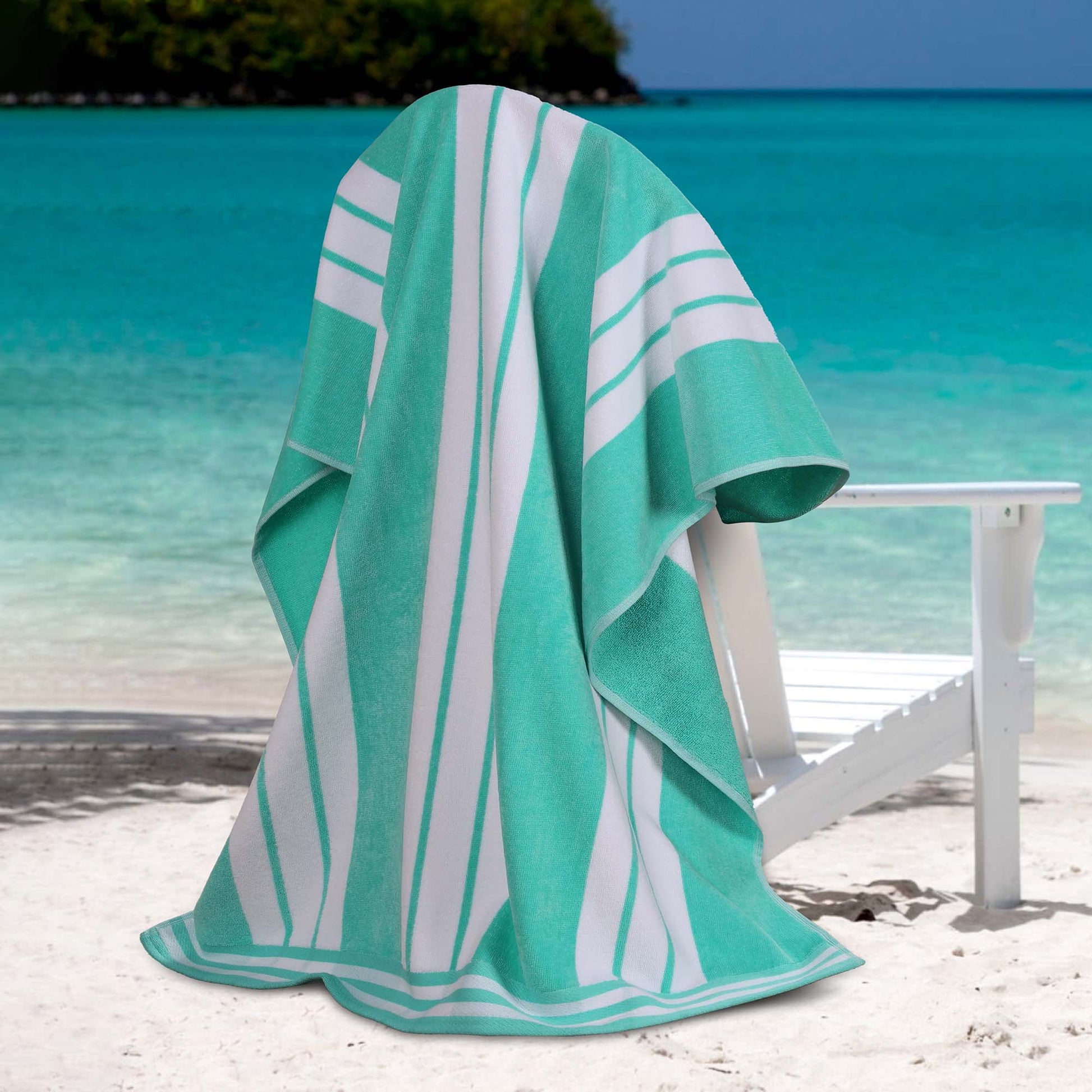 Superior Cotton Striped Oversized Beach Towel Set of 4, 34" x 64", Taupe