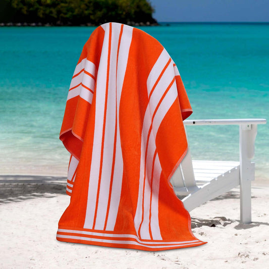 Superior Cotton Striped Oversized Beach Towel Set of 6, 34" x 64", Coral