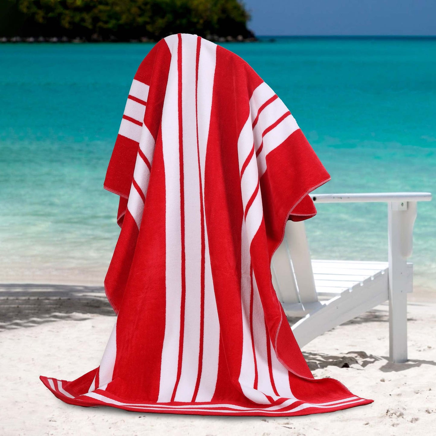 Superior Juego de Toallas de Playa Extragrandes de AlgodÃ³n a Rayas, Set de 6, 34" x 64", Rojo
