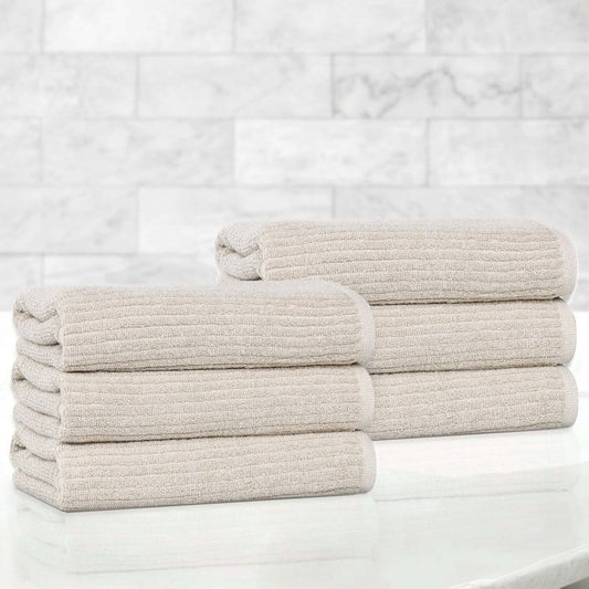 Superior Destin Viscose 6 Piece Cotton Blend Hand Towel Set, Medium Weight Soft Towels, Beige