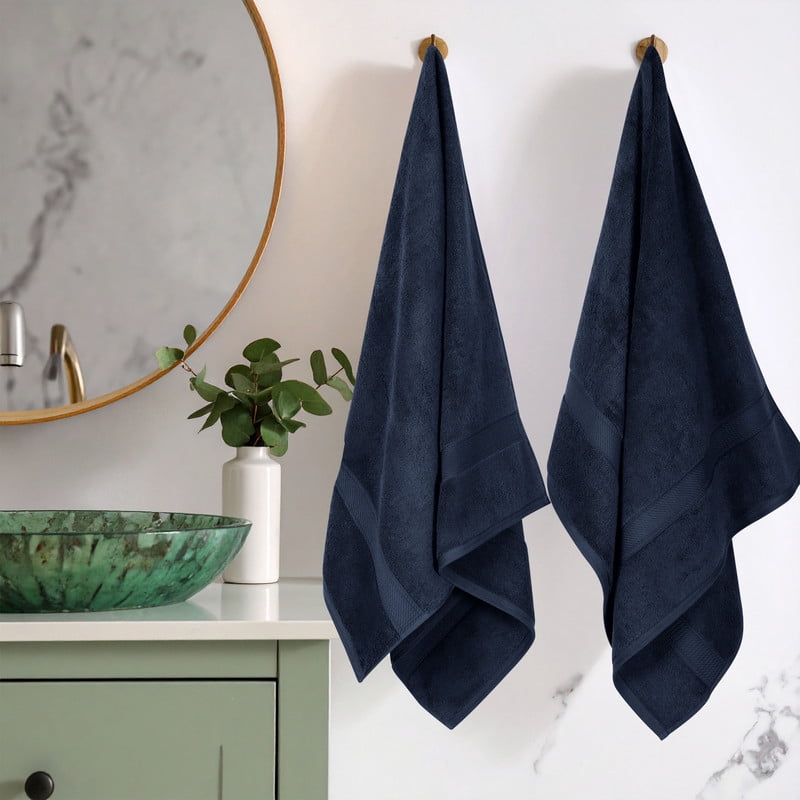 Superior 800 GSM Egyptian Cotton Heavyweight Bath Towel Set of 2, Navy Blue