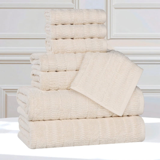 Superior Mika Smart Twist Cotton Medium Weight 8 Piece Towel Set, Quick Dry Towels, Ivory