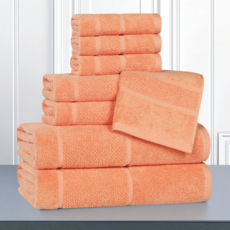 Superior Mile Smart Twist Cotton Medium Weight 8 Piece Towel Set, Ultra Absorbant Towels, Peach