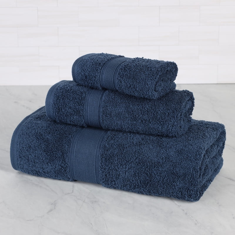 Superior Oregon Organic Cotton 3 Piece Towel Set, Soft Medium Weight Towels, Navy Blue