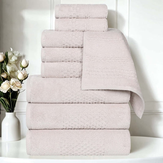 Superior Playa Zero Twist Cotton Solid Waffle Textured 9 Piece Towel Set, Silver