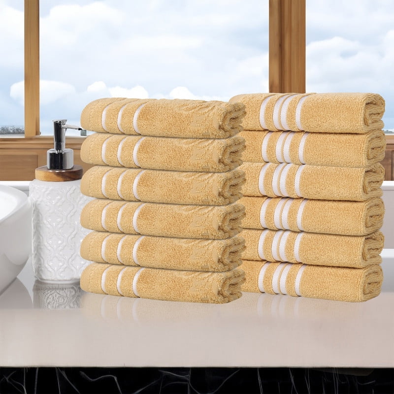 Superior Sadie Zero Twist Cotton Face Towel Washcloth Set of 12, Ultra Soft Towels, Gold