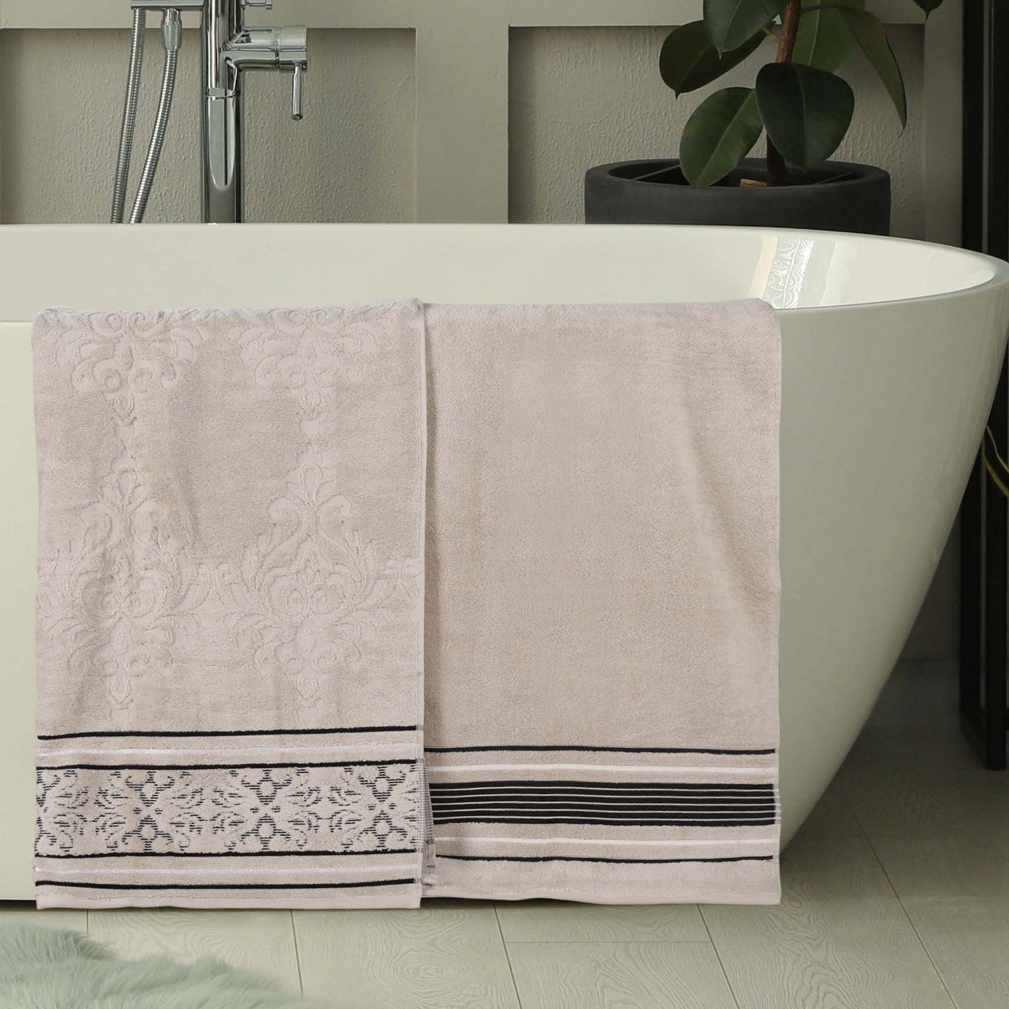 Superior Sadie Zero Twist Cotton Floral Bath Sheet Set of 2, Ultra Soft Towels, Stone