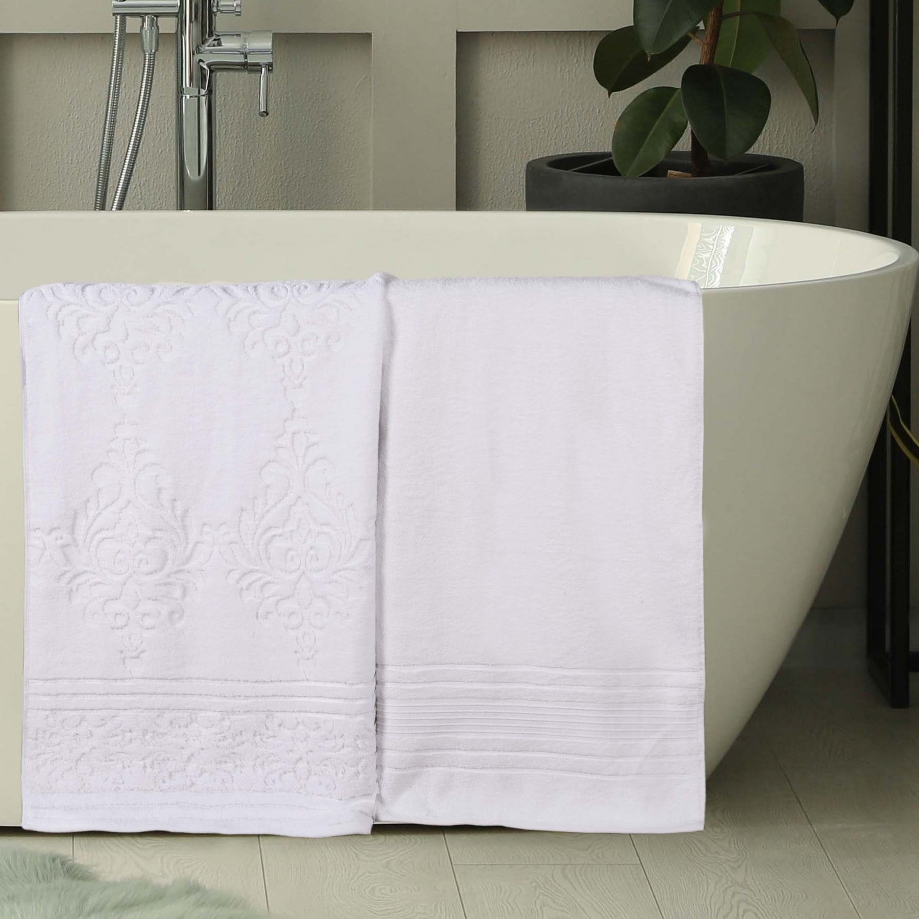 Superior Sadie Zero Twist Cotton Floral Bath Sheet Set of 2, Ultra Soft Towels, White