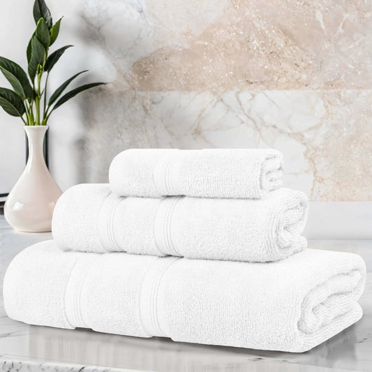 Superior Smart Dry 3-Piece Zero Twist Soft Cotton Towel Set, Quick Dry Fade Resistant, White