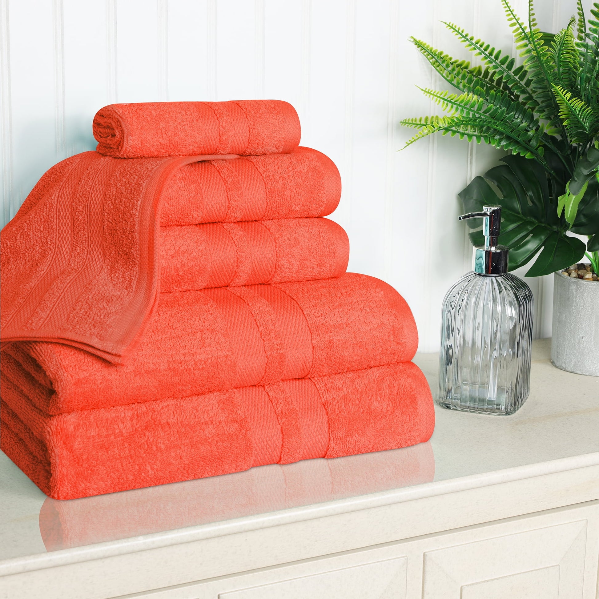 Superior Ulta Soft Cotton 6-Piece Towel Set, Highly-Absorbent Solid Towels, Tangerine