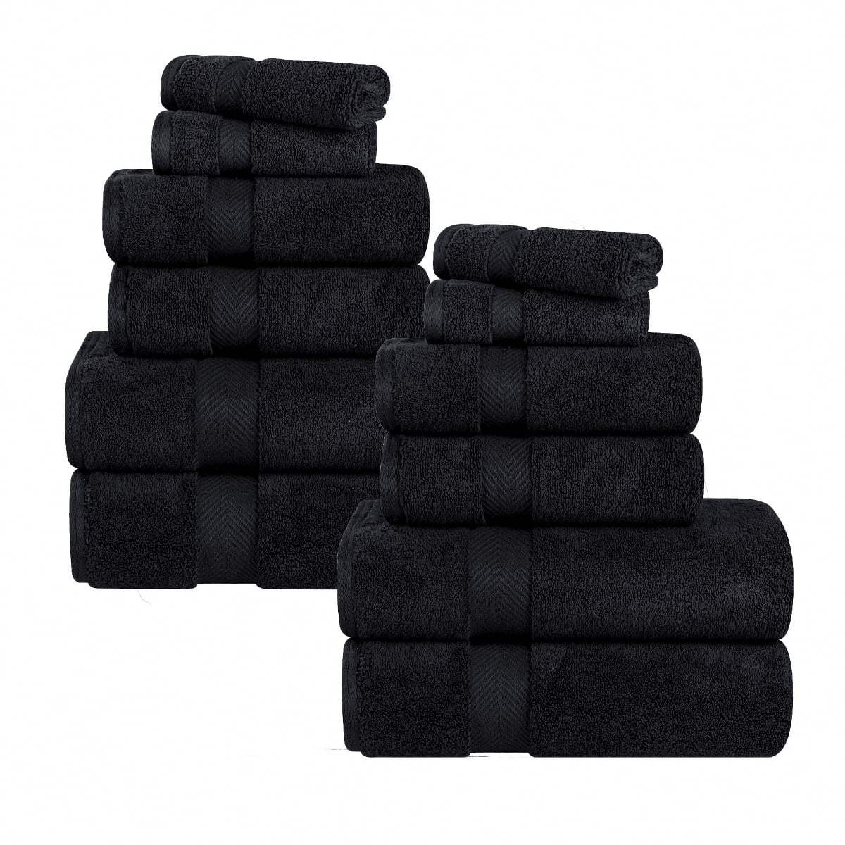 Superior Zero Twist Cotton 12-Piece Towel Set, Super Soft Towels, Black