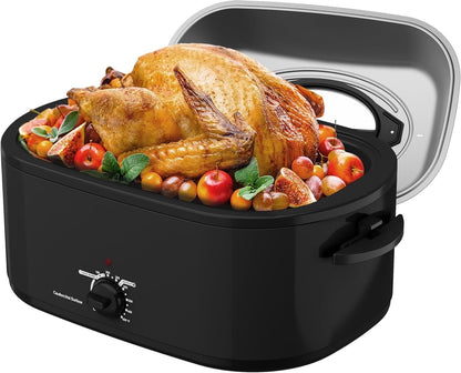 Superjoe Roaster Oven 28 Quart, Electric Roaster Oven with Visible & Self-Basting Lid, Turkey Roaster Oven with Removable Pan & Rack, Variable Temperature Control, Stainless Steel, Blue