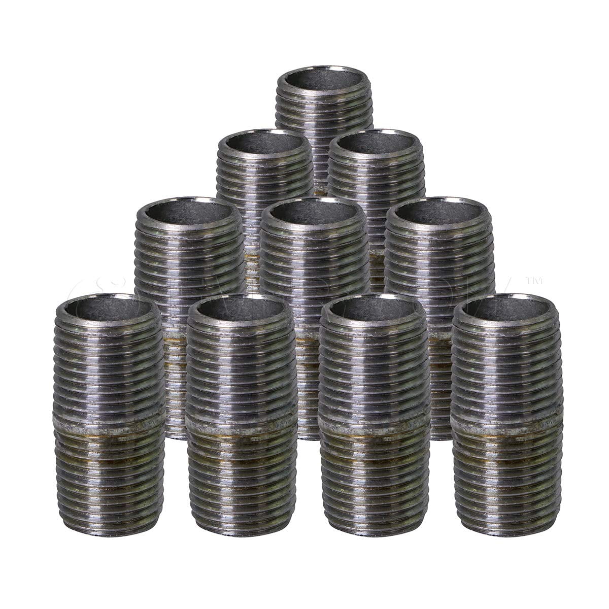 Supply Giant 2" x 1", Closed Steel Pipe, pre cut Industrial Pipe, Threaded Pipe Nipples and Fittings, Build Vintage DIY Furniture, Galvanized (Pack Of 10)