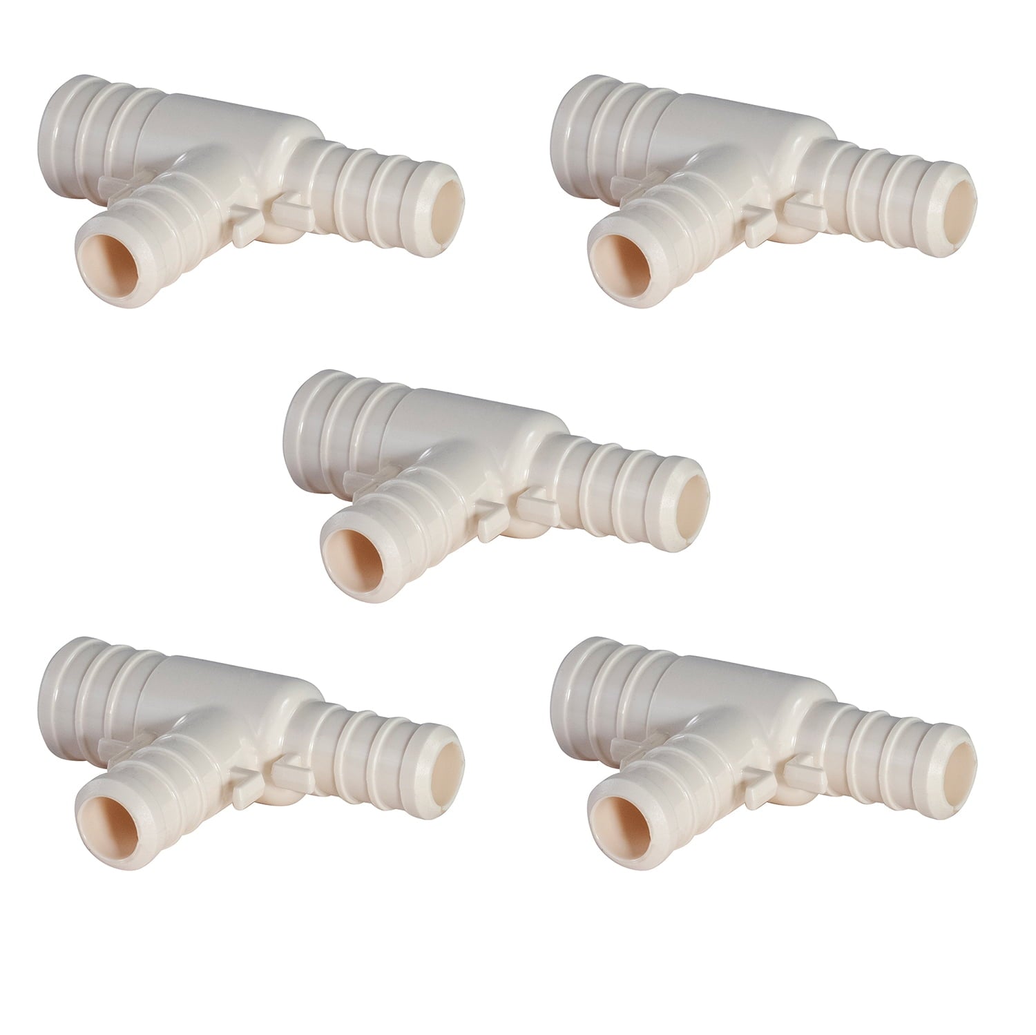 Supply Giant 5-1341PPRT Plastic PEX Poly Alloy Reducing Tee Barb Pipe Fitting 1 x 3/4 x 3/4 Inches Pack of 5