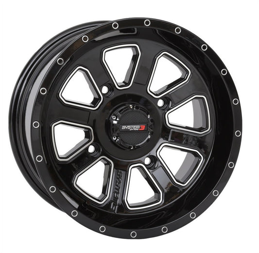 System 3 ST-4 14x7 ATV/UTV Wheel - Gloss Black (4/156) 4+3 [14S3-4156]