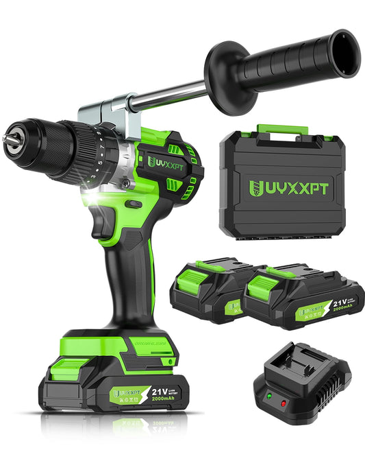 TASHHAR Electric Impact Driver Set Cordless Brushless Drill 21V Power Hammer with 1056 In-Lb Torque, 2 Battery, 1/2'' Chuck, 2 Speed Drill Driver Kit for Wood, Concrete, Metal, Masonry, DIY Project