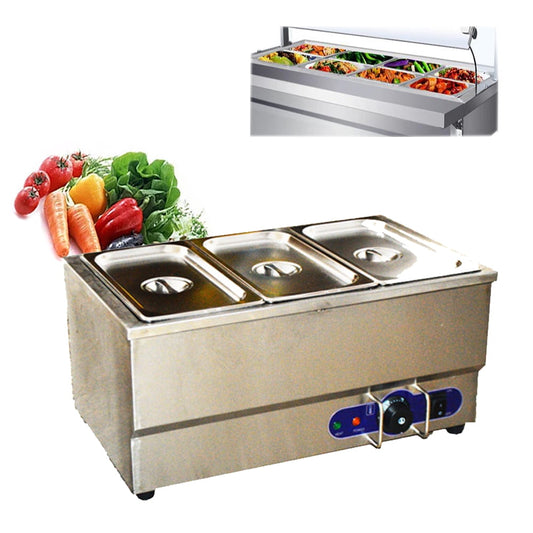 TECHTONGDA Buffet Food Warmer Stainless Steel Bain Marie Buffet Countertop 3 Pan Electric Steam Heater 6" Deep