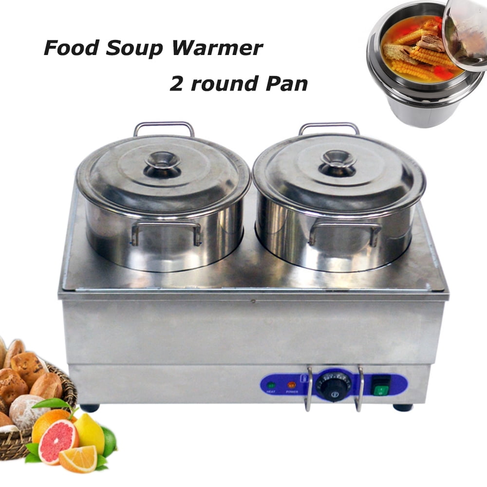 TECHTONGDA Buffet Soup Warmer Stainless Steel Bain Marie Buffet Countertop 2 Round Pan Electric Steam Heater