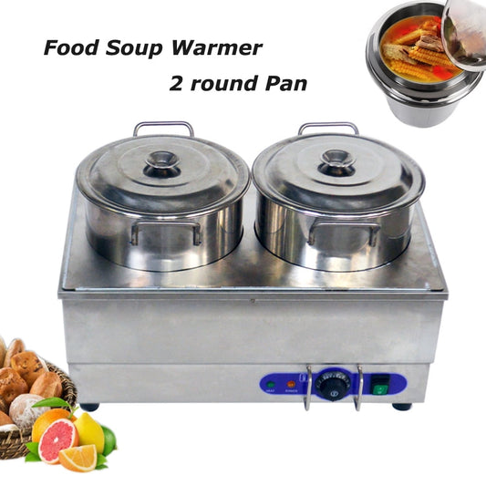 TECHTONGDA Buffet Soup Warmer Stainless Steel Bain Marie Buffet Countertop 2 Round Pan Electric Steam Heater