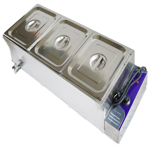 TECHTONGDA Electric Commercial Bain-marie Buffet Food Warmer Steam Table 3-Pan 5.5" Deep