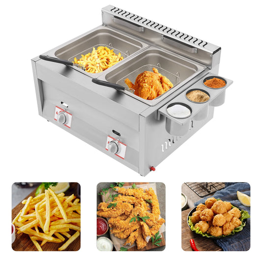 TFCFL 6L*2 Commercial Gas Deep Fryer Countertop Stainless Steel Deep Fryer with Frying Baskets