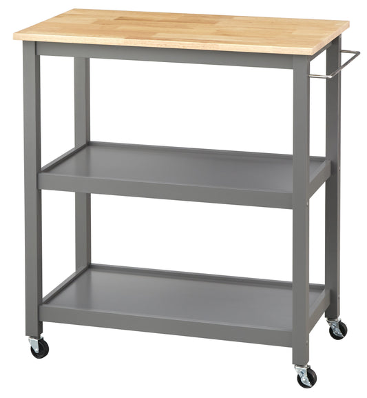 TMS Mylah 2-Tier Butcher Block Rolling Kitchen Storage Cart with Towel Rack, Charcoal Gray
