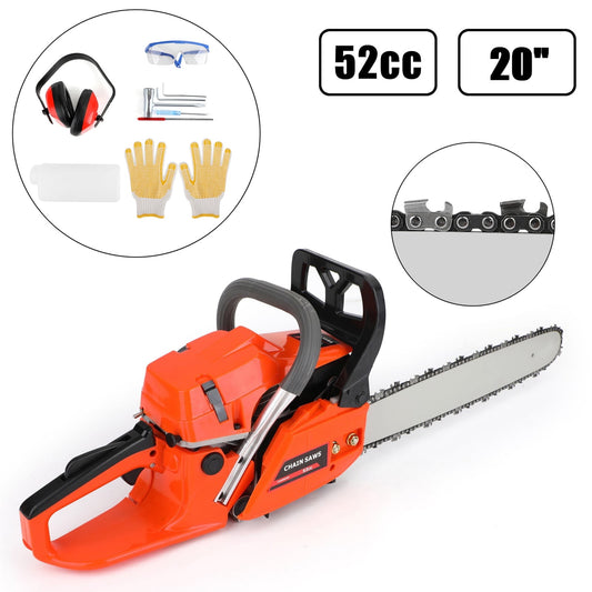 TOPTENG Gasoline Chainsaw with 20 in. Bar 52CC Engine 2-Cycle Gas Powered Chainsaw for Farm/Garden/Ranch/Firewood