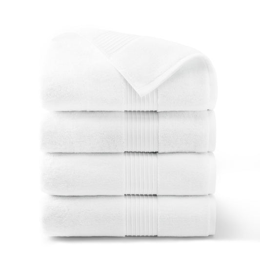 TOWN & COUNTRY EVERYDAY 4-Piece Solid Dobby Border Bath Towel Set, 30"x58", 100% Cotton, Plush & Absorbent 650GSM, White