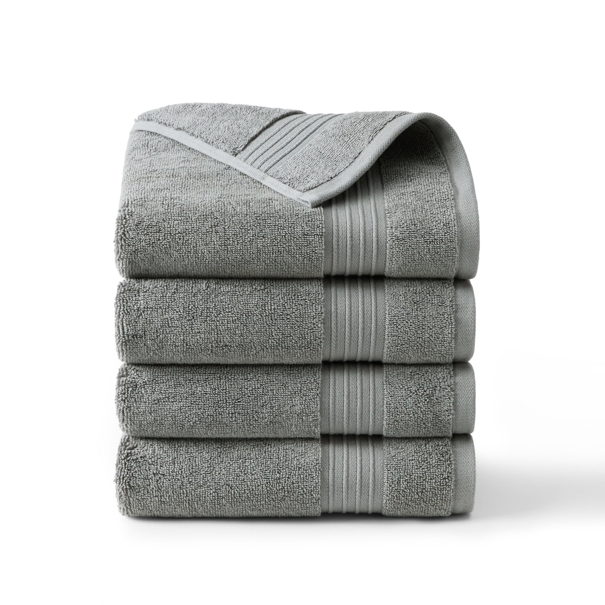 TOWN & COUNTRY EVERYDAY 4-Piece Solid Dobby Border Hand Towel Set, 20"x30", 100% Cotton, Plush & Absorbent 650GSM, Grey