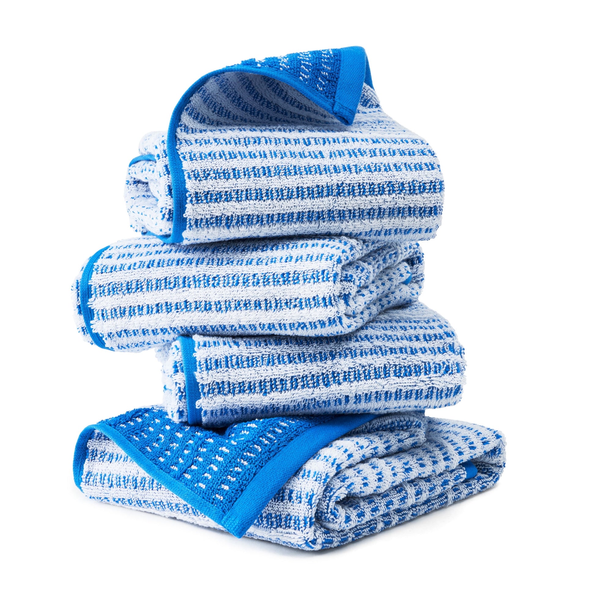 TOWN & COUNTRY PLAY 4-Piece Striped Reversible Terry Brights Hand Towel Set, 20"x30", 100% BCI Cotton, Plush & Absorbent 550GSM, Ocean Blue