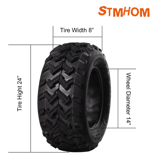TROPOW Tires,24X8-14 ATV/UTV Off-Road Tires – Set of 2, 4PR Tubeless All-Terrain Tires for Lawn Mowers, Golf Carts, and Utility Vehicles