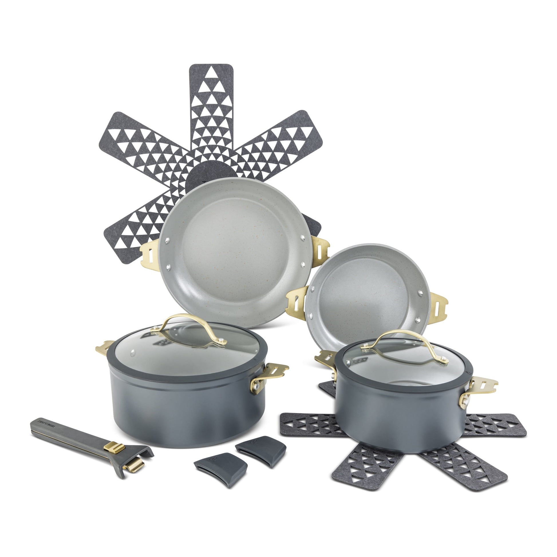Thyme & Table 11-Piece Ceramic Non-Stick Cookware Set with Detachable Handle in Two Tone Gray