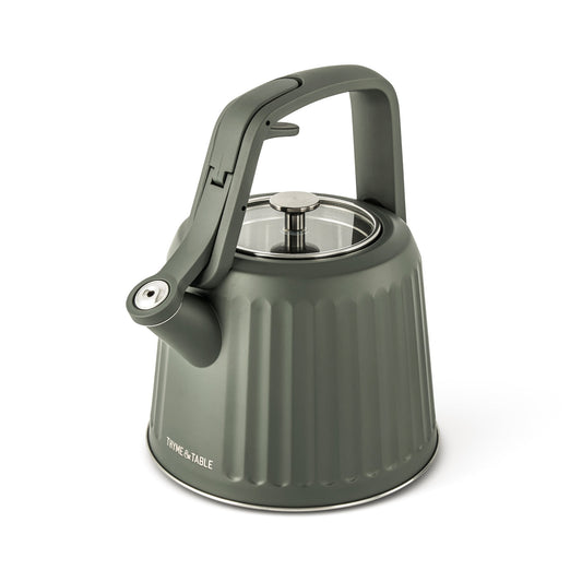 Thyme & Table 2.5L Stainless Steel Ribbed Tea Kettle - Moss
