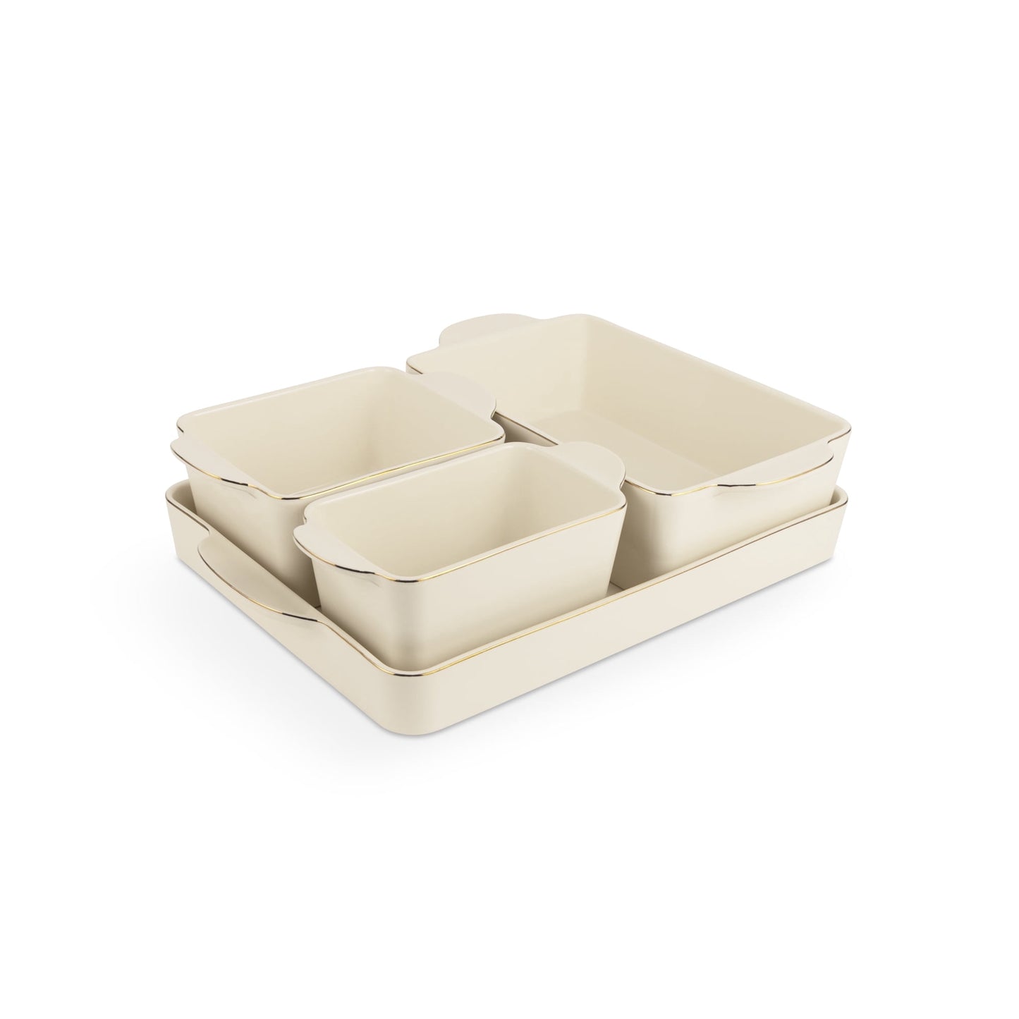 Thyme & Table Juego de Utensilios para Hornear Apilables de CerÃ¡mica Color Crema, Juego de 4 Piezas con Estampado SÃ³lido