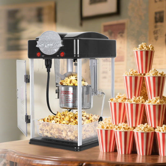 Tabletop Popcorn Machine Popcorn Popper Machine Pop Corn Machine Popcorn Maker With Stainless-Steel Kettle, Measuring Tool and Popcorn Scoop For Home, Family, Movie Night Black
