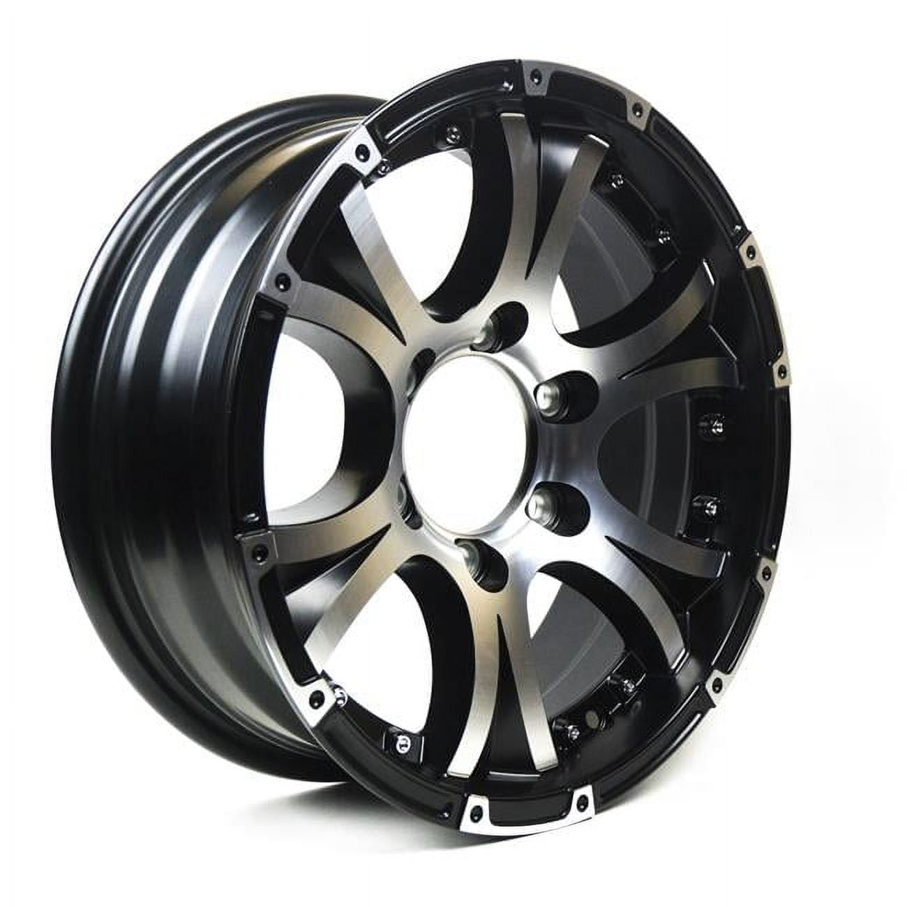 Taskmaster 2560655BMF 15 x 6 in. Viking Series Machined Lip & Face Gloss Black Aluminum Trailer Wheel with Black Cap, 2830 lbs Load Carrying Capacity