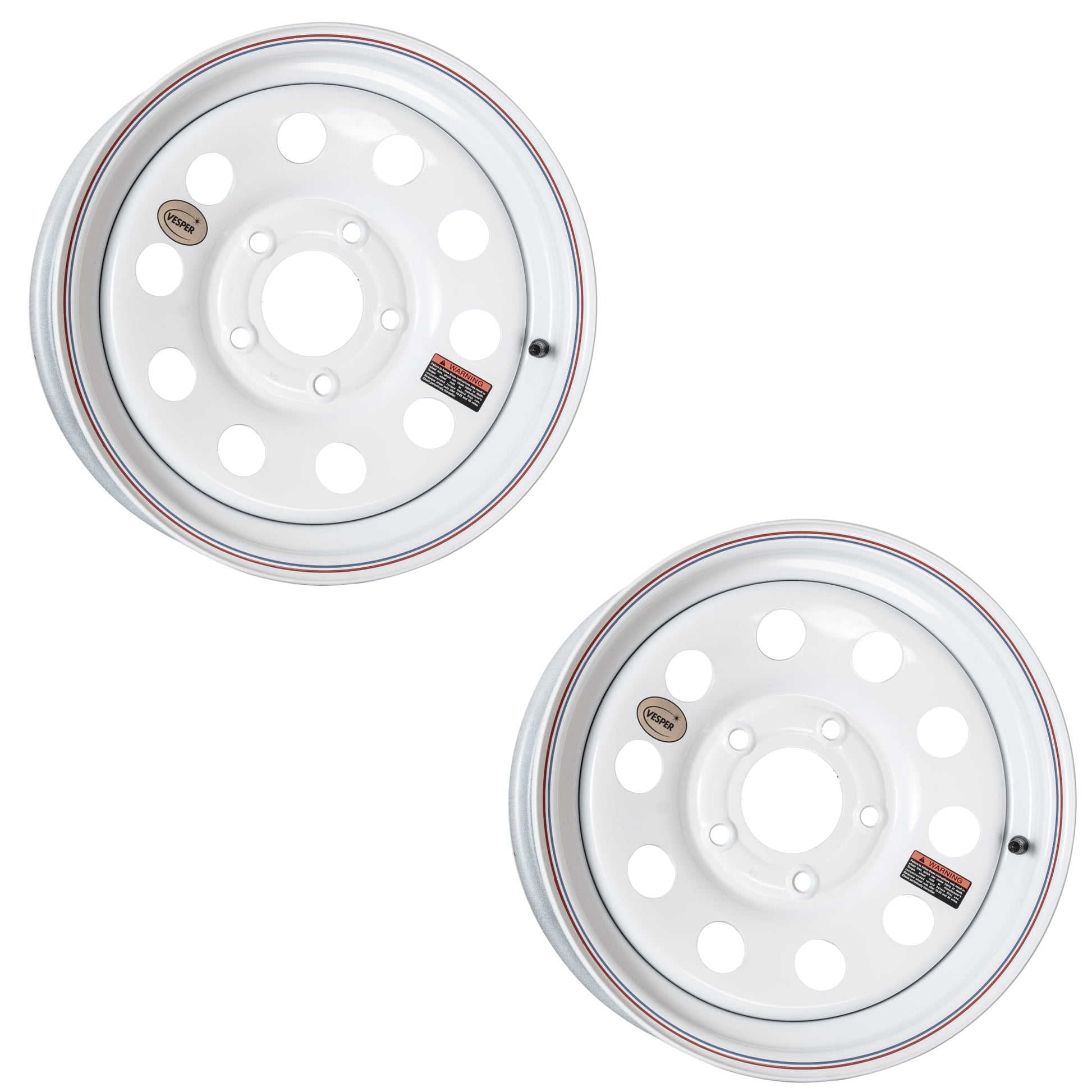 Taskmaster Steel Trailer Wheel Rim 15x5 5x5 White Mod with Pin Stripes 2-Pack
