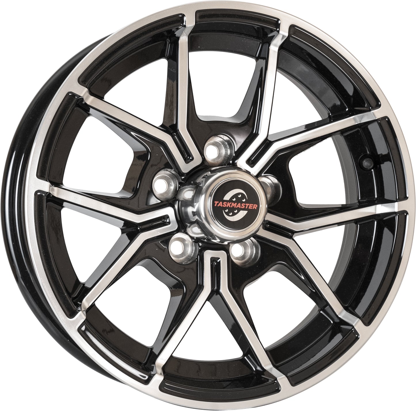 Taskmaster Trinity 5 Fork Aluminum Trailer Wheel Rim 15x5 5x4.5 Black Machined Face with Silver Cap
