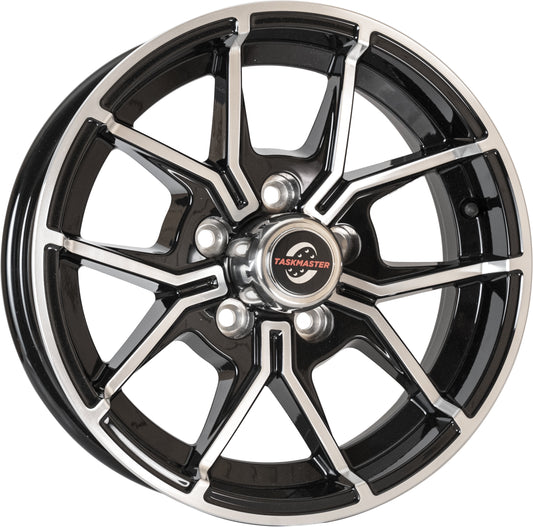 Taskmaster Trinity 5 Fork Aluminum Trailer Wheel Rim 15x5 5x4.5 Black Machined Face with Silver Cap