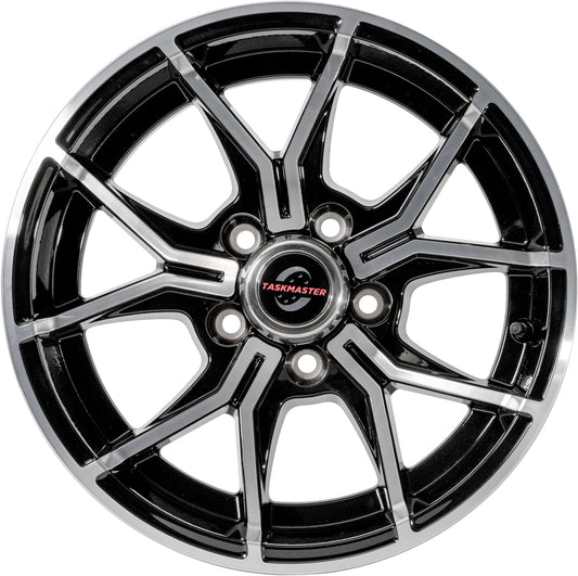 Taskmaster Trinity 5 Fork Aluminum Trailer Wheel Rim 15x6 5x4.5 Black Machined face with Silver Cap
