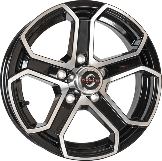Taskmaster Trinity 5 Spoke Aluminum Trailer Wheel Rim 15x5 5x4.5 Black Machined Face with Silver Cap